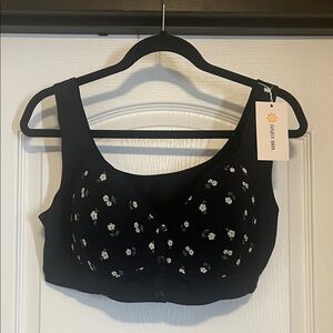 Daisy Bra, Black Floral front with 3 snap front closure